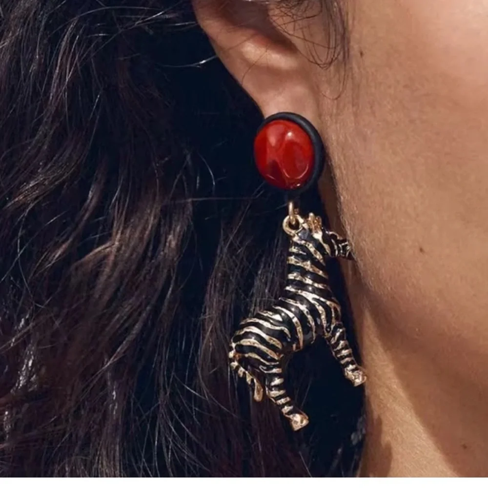 Maison Zebra Rouge Sculptural Enamel Safari Earrings